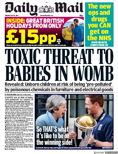 Daily Mail Newspaper Front Page for 16 July 2019