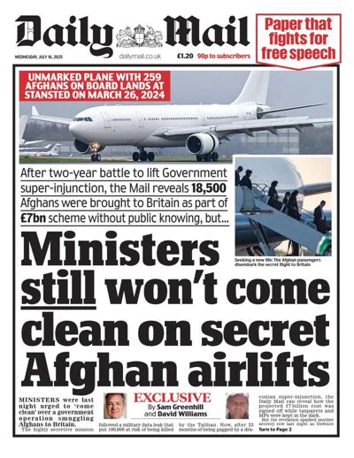 Daily Mail (UK) Newspaper Front Page for 16 July 2025