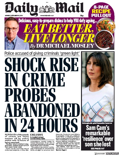 Daily Mail Newspaper Front Page for 16 September 2019