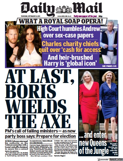 Daily Mail (UK) Newspaper Front Page for 16 September 2021