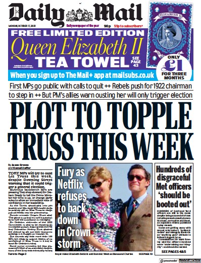 Daily Mail Newspaper Front Page for 17 October 2022