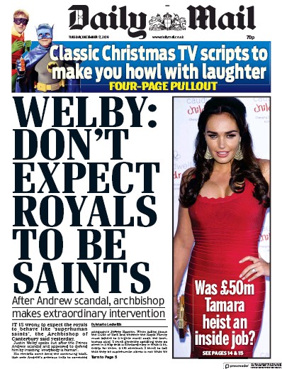 Daily Mail Newspaper Front Page for 17 December 2019