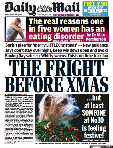 Daily Mail Newspaper Front Page for 17 December 2020
