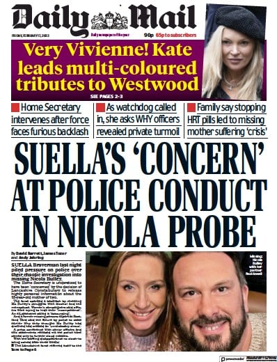 Daily Mail (UK) Newspaper Front Page for 17 February 2023