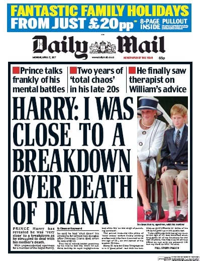 Daily Mail Newspaper Front Page for 17 April 2017