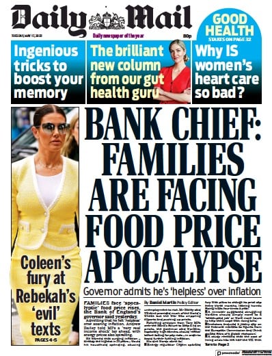 Daily Mail (UK) Newspaper Front Page for 17 May 2022
