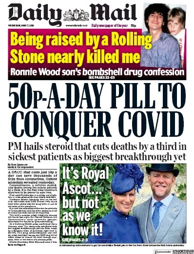 Daily Mail Newspaper Front Page for 17 June 2020