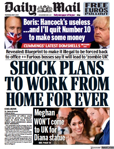 Daily Mail (UK) Newspaper Front Page for 17 June 2021