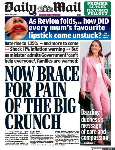 Daily Mail (UK) Newspaper Front Page for 17 June 2022