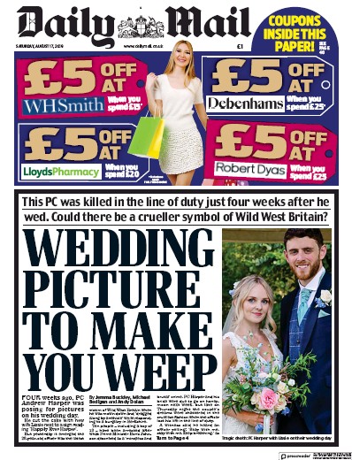 Daily Mail (UK) Newspaper Front Page for 17 August 2019