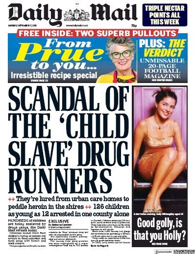 Daily Mail Newspaper Front Page for 17 September 2018
