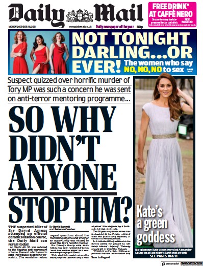 Daily Mail (UK) Newspaper Front Page for 18 October 2021
