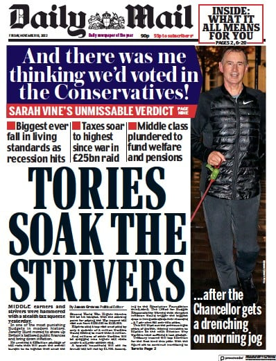 Daily Mail (UK) Newspaper Front Page for 18 November 2022