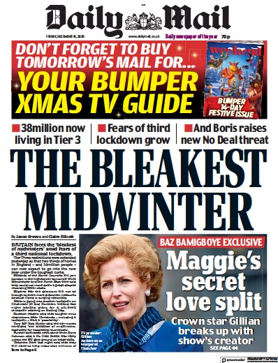 Daily Mail Newspaper Front Page for 18 December 2020