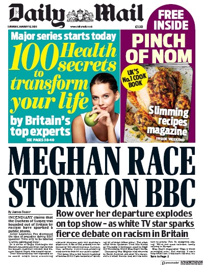 Daily Mail Newspaper Front Page for 18 January 2020