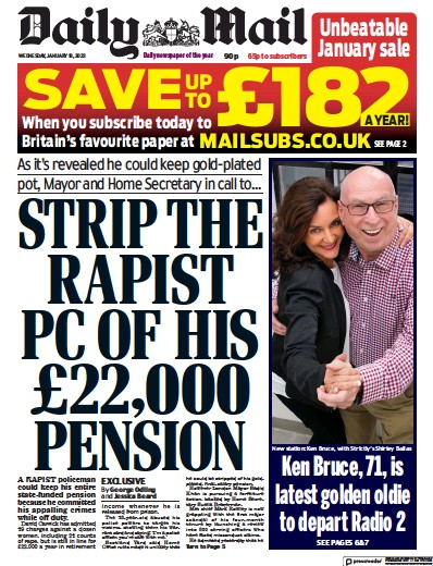 Daily Mail (UK) Newspaper Front Page for 18 January 2023