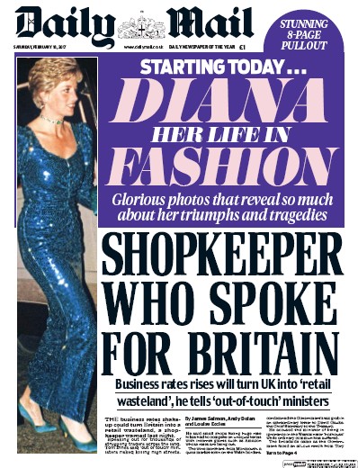 Daily Mail (UK) Newspaper Front Page for 18 February 2017