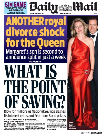 Daily Mail Newspaper Front Page for 18 February 2020
