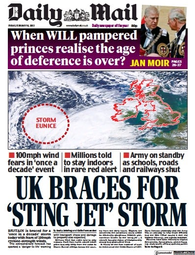 Daily Mail Newspaper Front Page for 18 February 2022
