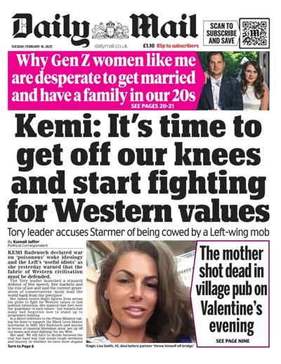 Daily Mail (UK) Newspaper Front Page for 18 February 2025