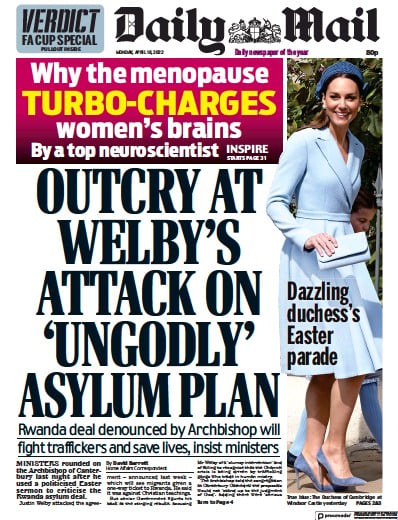 Daily Mail (UK) Newspaper Front Page for 18 April 2022