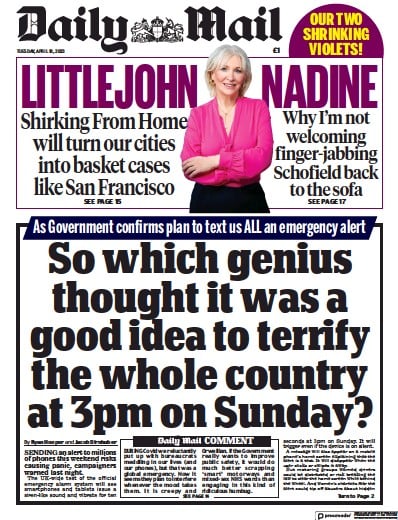 Daily Mail (UK) Newspaper Front Page for 18 April 2023