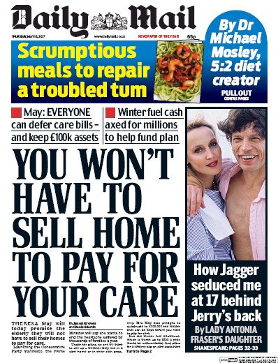 Daily Mail Newspaper Front Page for 18 May 2017