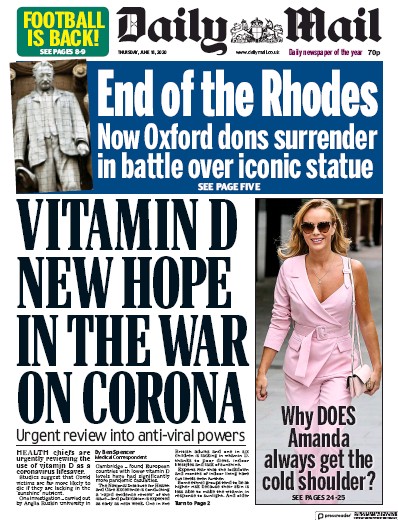 Daily Mail (UK) Newspaper Front Page for 18 June 2020