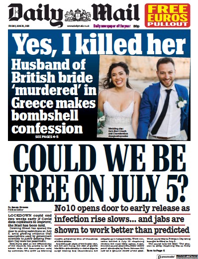 Daily Mail (UK) Newspaper Front Page for 18 June 2021