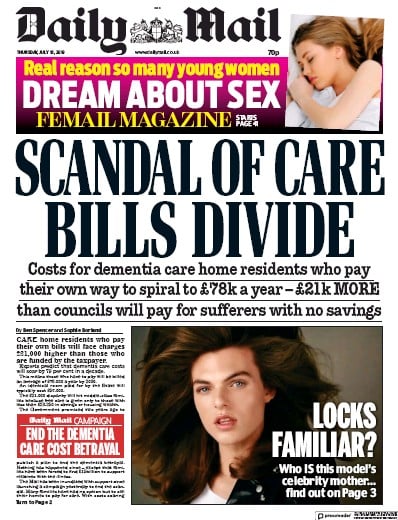 Daily Mail Newspaper Front Page for 18 July 2019
