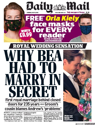 Daily Mail Newspaper Front Page for 18 July 2020