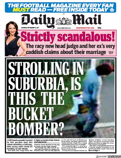 Daily Mail Newspaper Front Page for 18 September 2017
