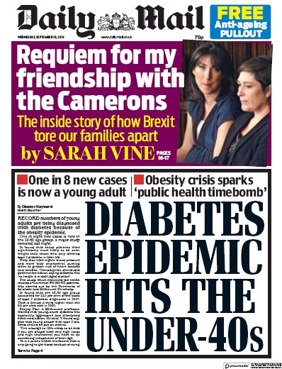 Daily Mail (UK) Newspaper Front Page for 18 September 2019