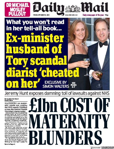 Daily Mail Newspaper Front Page for 18 September 2020