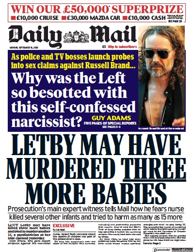 Daily Mail (UK) Newspaper Front Page for 18 September 2023
