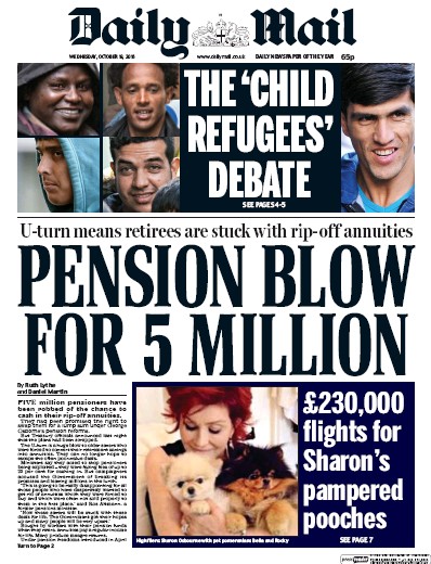 Daily Mail (UK) Newspaper Front Page for 19 October 2016