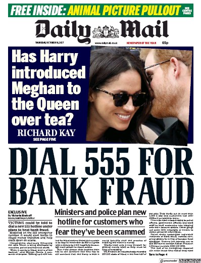 Daily Mail Newspaper Front Page for 19 October 2017