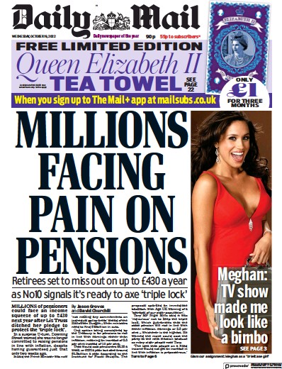 Daily Mail (UK) Newspaper Front Page for 19 October 2022