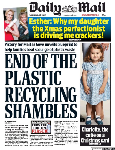 Daily Mail (UK) Newspaper Front Page for 19 December 2017