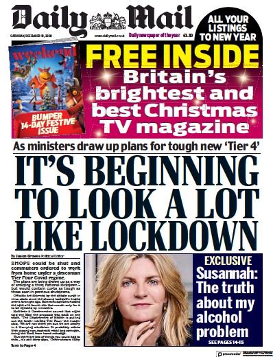Daily Mail Newspaper Front Page for 19 December 2020