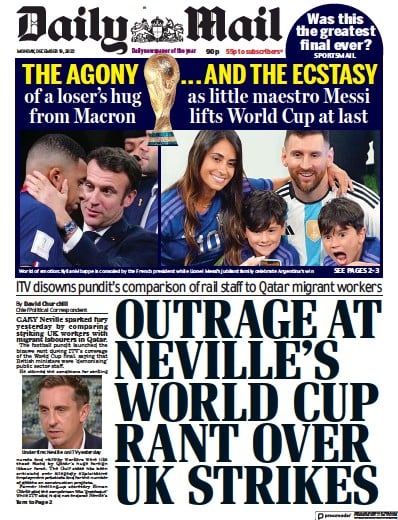 Daily Mail Newspaper Front Page for 19 December 2022