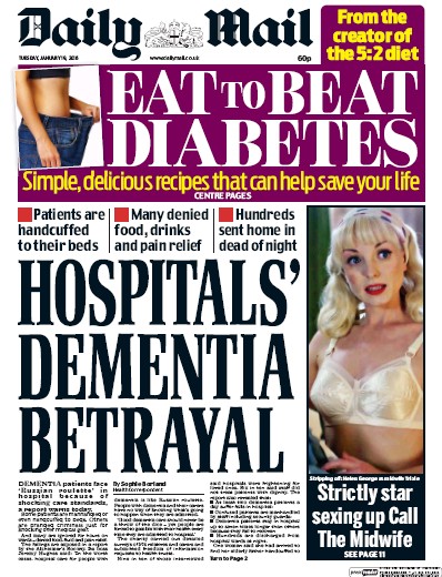 Daily Mail Newspaper Front Page for 19 January 2016