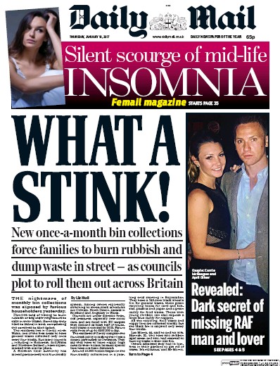 Daily Mail Newspaper Front Page for 19 January 2017