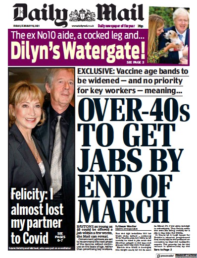 Daily Mail Newspaper Front Page for 19 February 2021