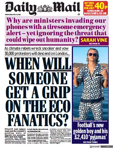 Daily Mail (UK) Newspaper Front Page for 19 April 2023
