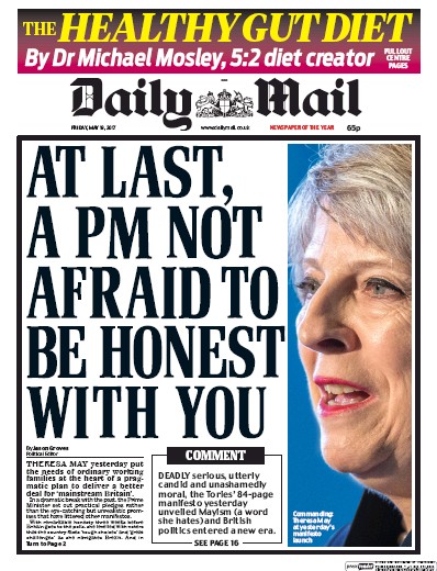 Daily Mail (UK) Newspaper Front Page for 19 May 2017