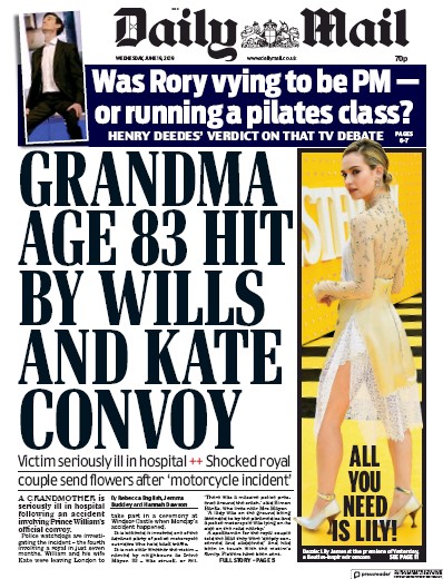 Daily Mail Newspaper Front Page for 19 June 2019