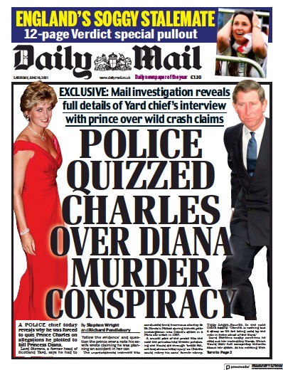 Daily Mail (UK) Newspaper Front Page for 19 June 2021