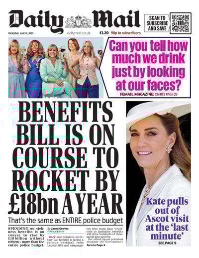 Daily Mail (UK) Newspaper Front Page for 19 June 2025