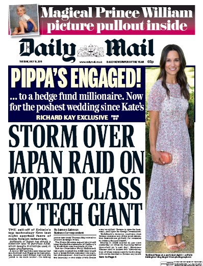 Daily Mail Newspaper Front Page for 19 July 2016